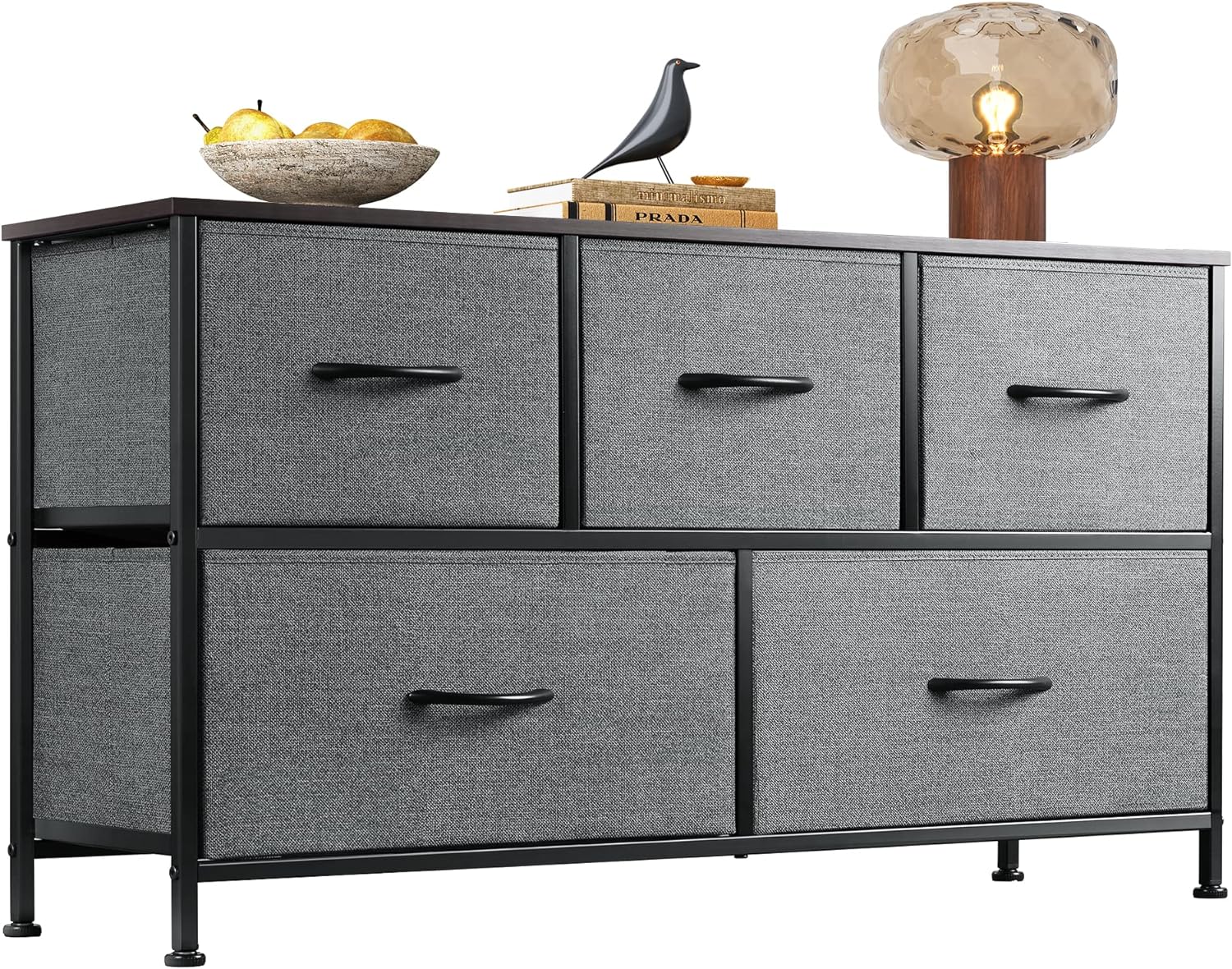 Bedroom with 5 Drawers, Wide Chest of Drawers, Fabric Dresser, Storage Organize image 4