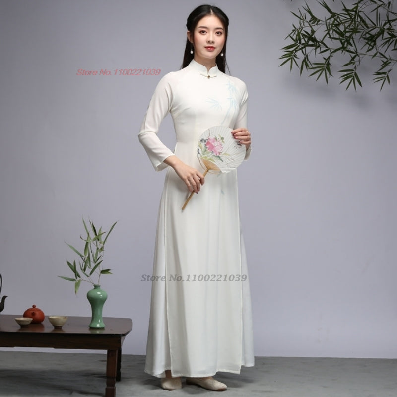 2024 vietnam dress aodai improved cheongsam vietnam traditional dress national  image 1