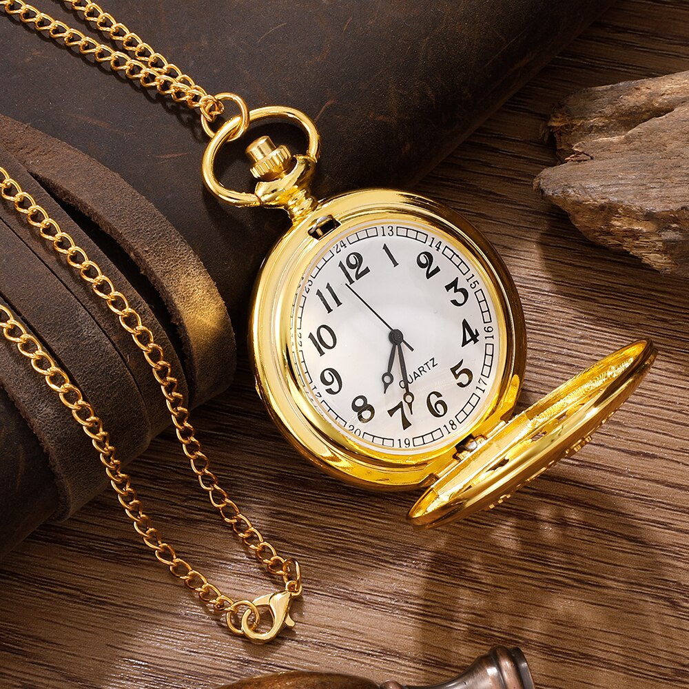 Antique Steampunk Vintage Arabic Numerals Quartz Pocket Watch Gold Case Necklac image 3