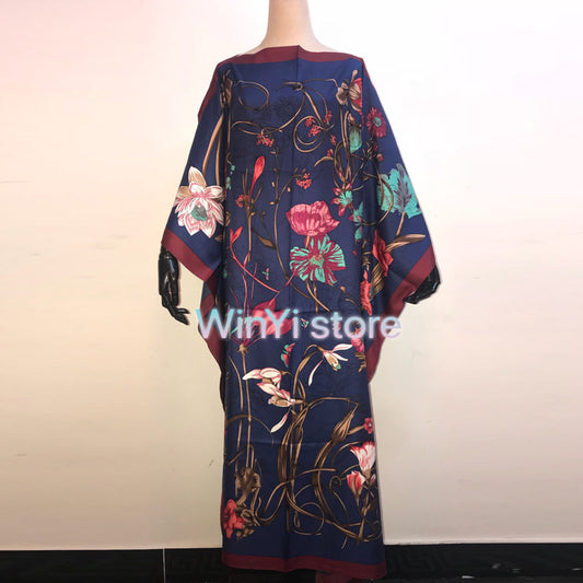 Africa Fashion Blogger Recommend Popular printed Silk Kaftan Maxi dresses Loose image 0