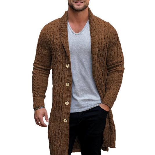 Men s Classic V-Neck Cable Knit Button Up Cardigan Sweater Long Sleeve Lapel Wi image 0