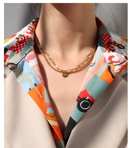 Titanium With 18 K Gold Layered Chain Good Luck  Necklaces Women Jewelry Punk D image 0