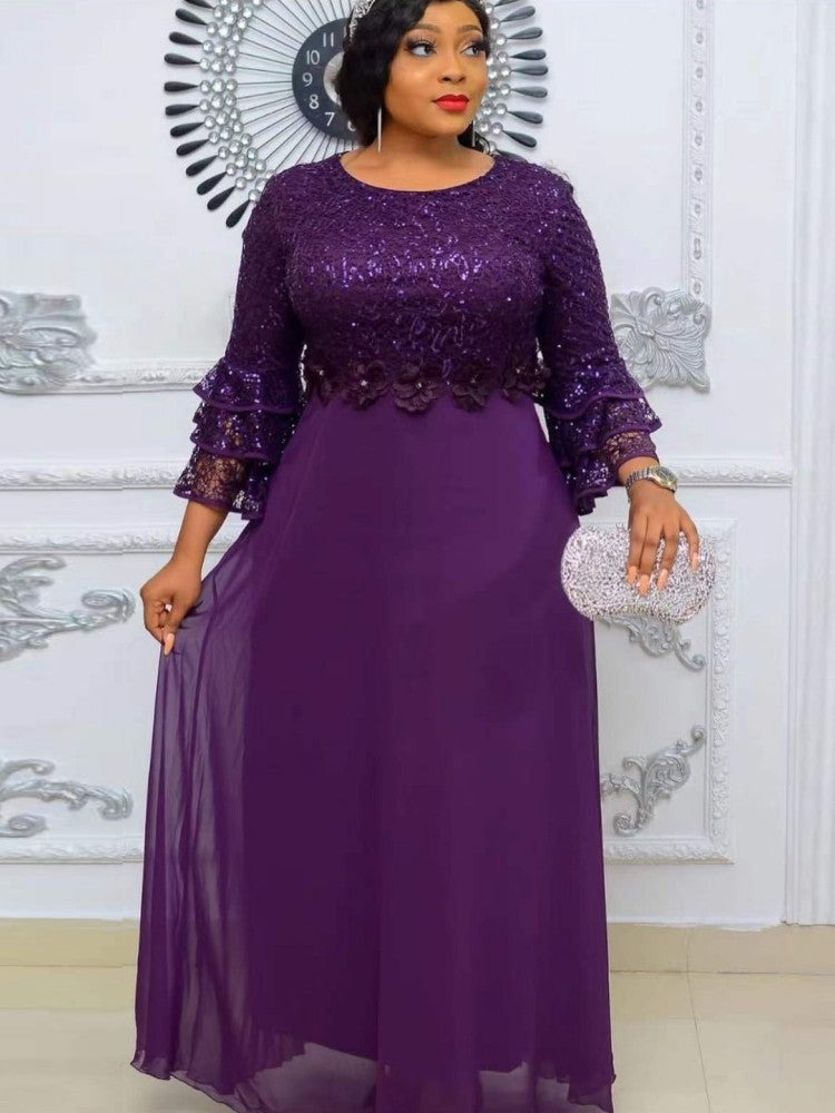 African Dresses For Women Dashiki Ankara Lace Chiffon Wedding Evening Party Gow image 0