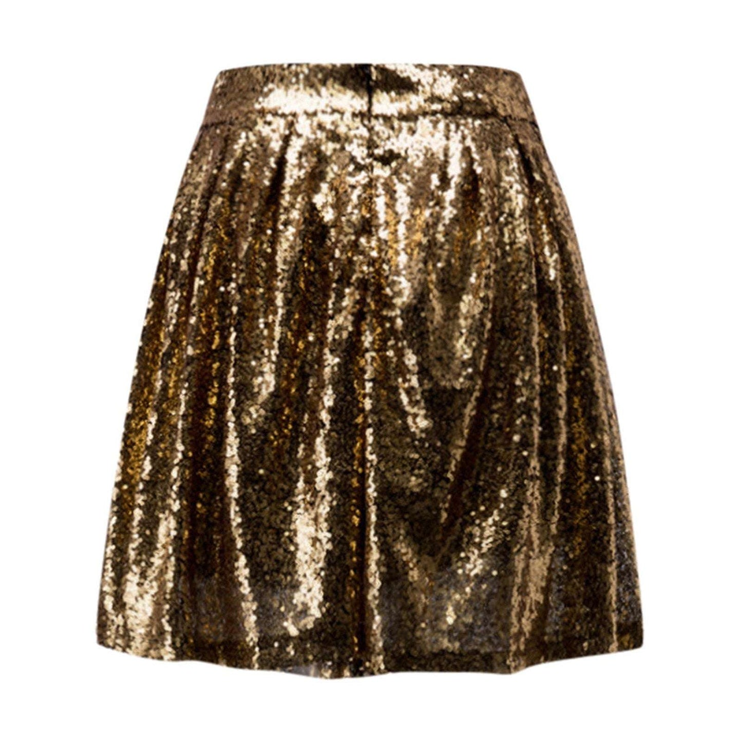 Women's Fashion High Waist Pleated Gold A-Line Short Skirt Loose Sequin Skirt P image 5