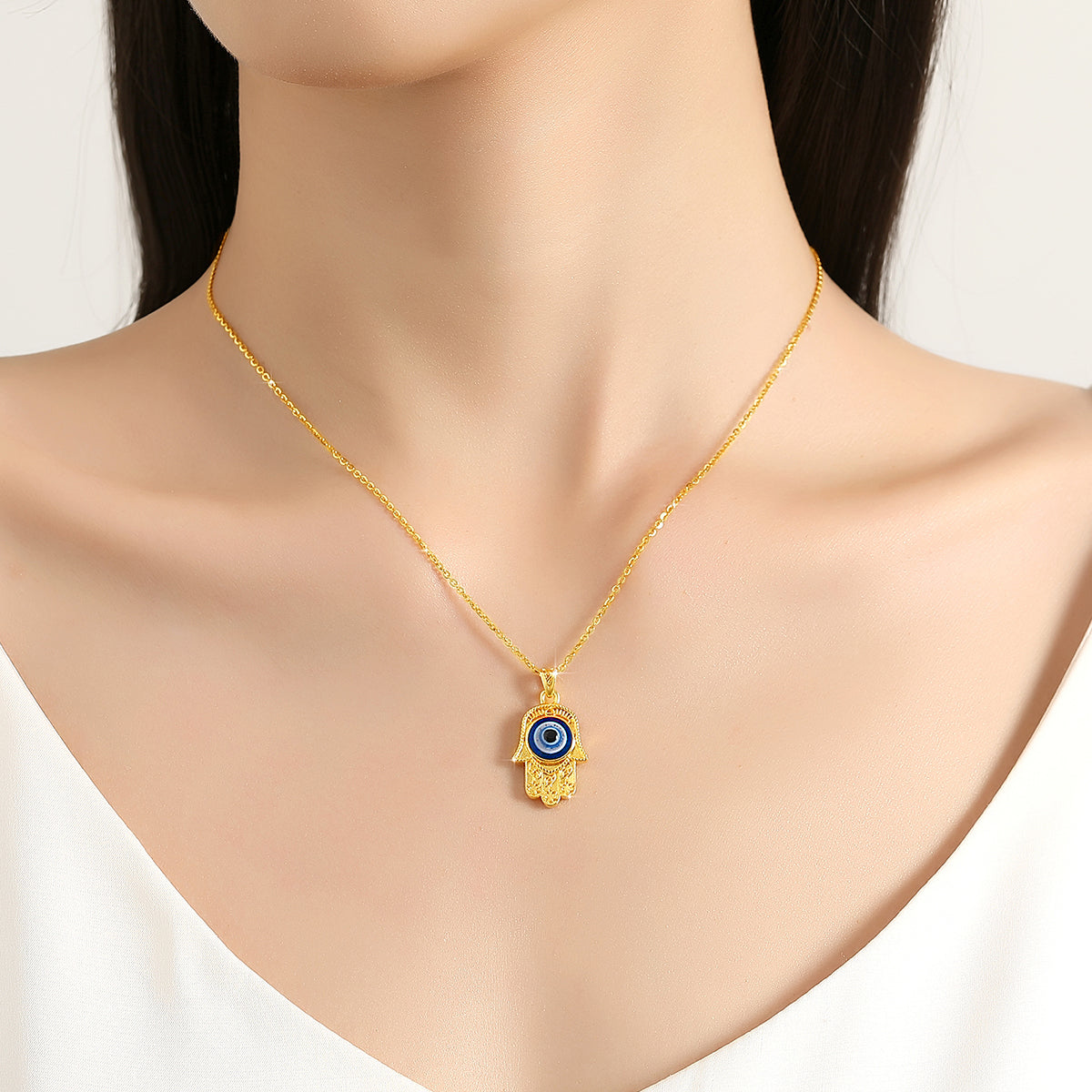 Szjinao 100% 18k Real Gold Evil Eye Necklace Hand Luxury Design With K Gold Cer image 5