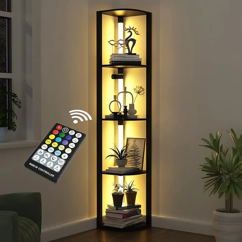 VTRIN Corner Shelf with Light, Modern Home Decor Stand Floor Lamps with Storage image 1