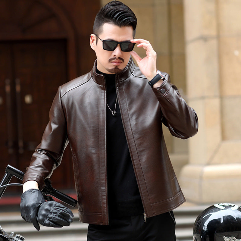 Middleaged and elderly men's Pu leather jacket standup collar spring blouse cas image 1