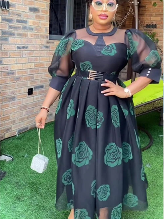 Plus Size African Elegant Party Dresses for Women 2024 New Fashion Print Maxi L image 0
