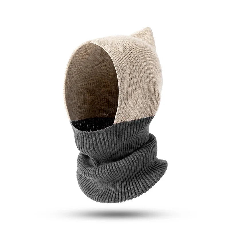 Winter Women Men's Knitted Cotton Hat Scarf Color Matching Two-color Balaclava  image 6