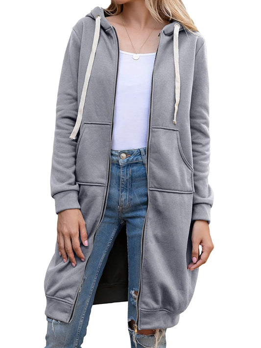 Once 2023 Casual Women Long Hoodies Sweatshirt Coat Zip Up Outer Wears Hooded J image 0