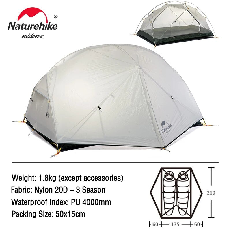 Naturehike Mongar 2 Tent 2 Person Backpacking Tent 20D Ultralight Travel Tent W image 6