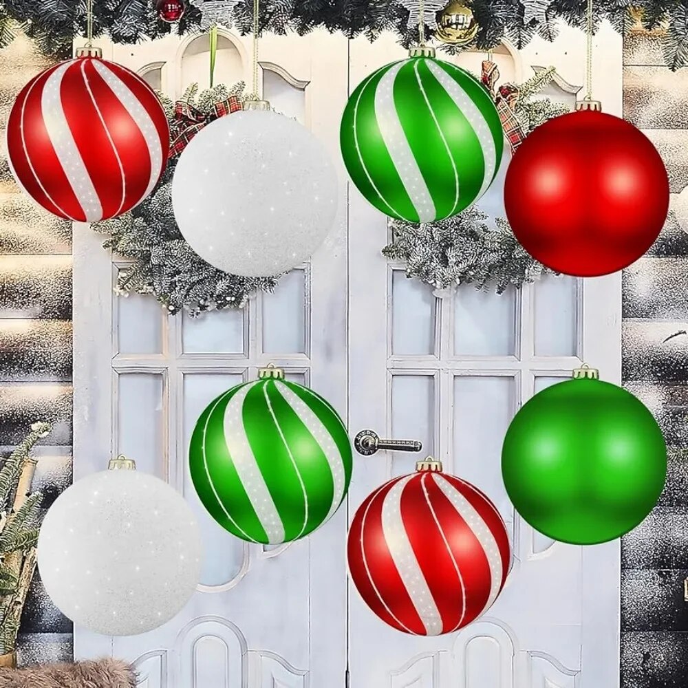 Set of 8 Large Christmas Ball Ornaments 6 Inch Glitter Hanging Christmas Plasti image 1