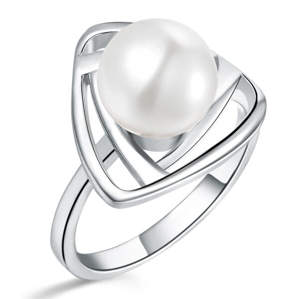 US STOCK Rings for Women Ring Female Simulated Pearl Jewelry Rose Gold Color image 2