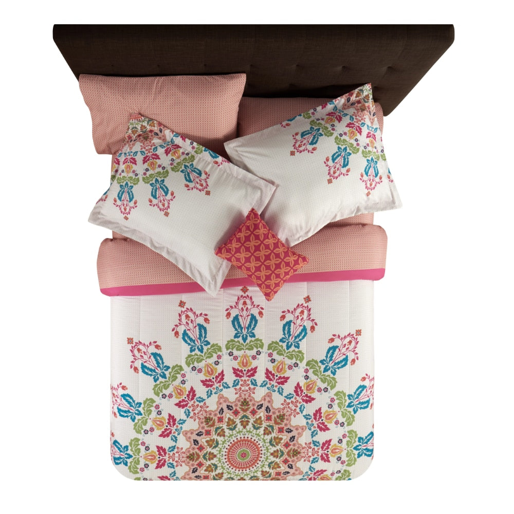 Mainstays Coral Medallion 8 Piece Bed in a Bag Comforter Set With Sheets, Queen image 2