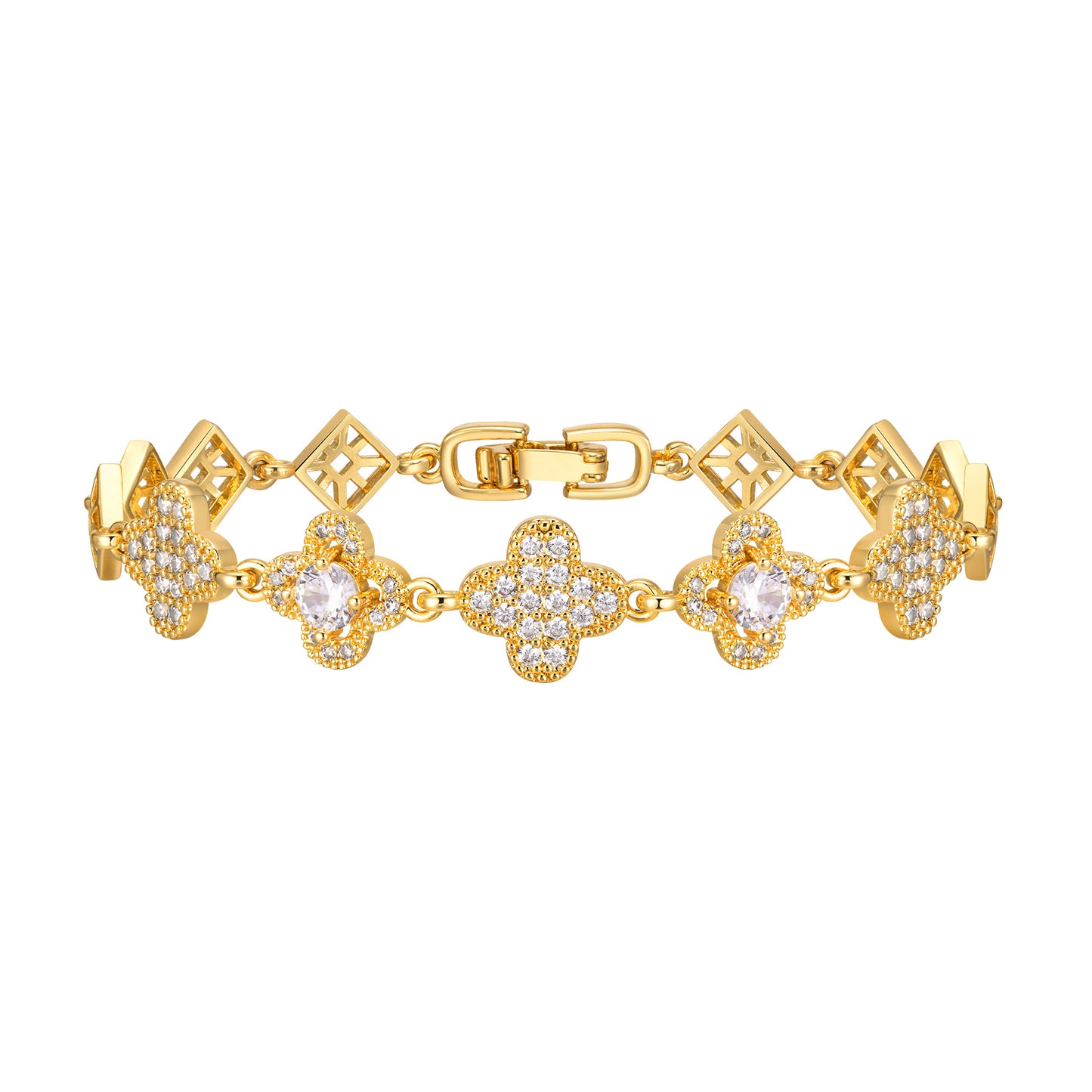 Cubic Zirconia Clover Bracelet for Women18k Gold Plated Link Statement Jewelry image 0