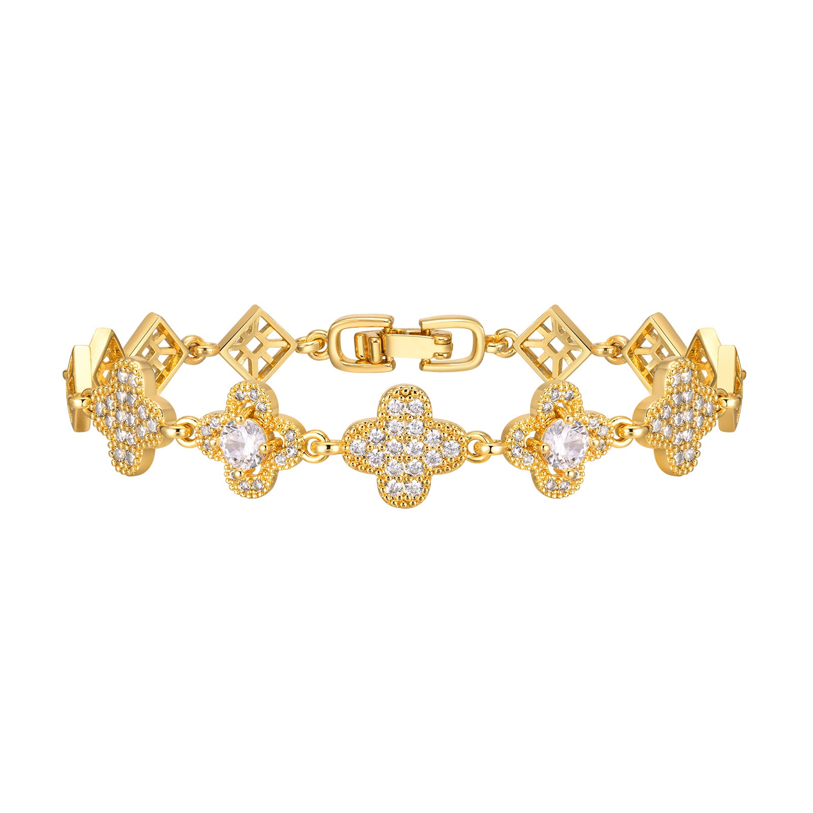 Cubic Zirconia Clover Bracelet for Women18k Gold Plated Link Statement Jewelry image 0