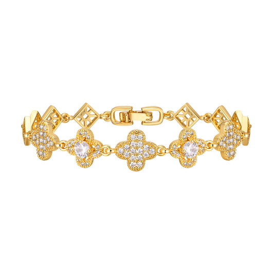 Cubic Zirconia Clover Bracelet for Women18k Gold Plated Link Statement Jewelry image 0