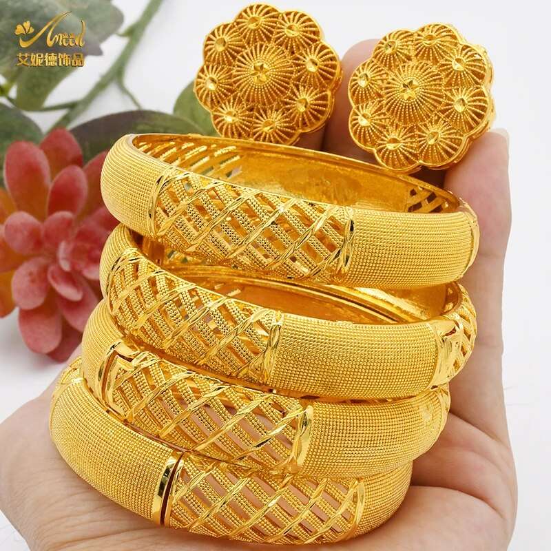 ANIID Dubai Bangles 24K Gold Color African Bracelet For Women Wholesale Designe image 2