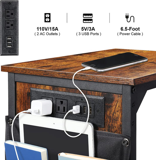 Set of 2 C-shaped Side Table with USB Ports and Outlets Couch Tables for Bedroo image 0