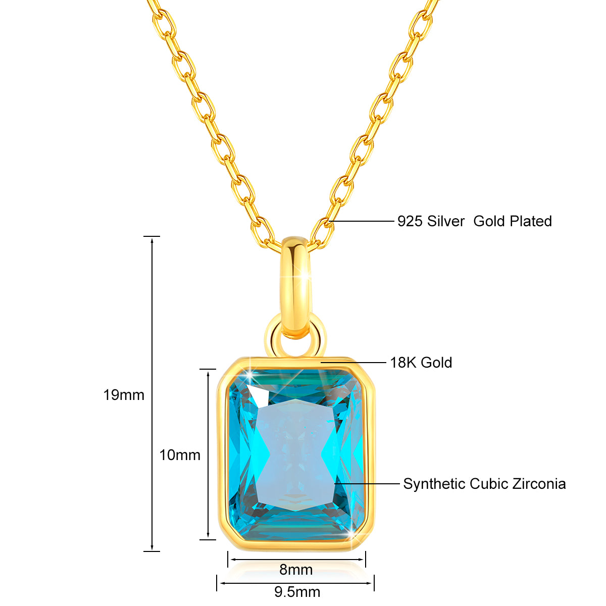 Szjinao 100% Real 18k Gold Necklace For Women 8*10mm Yellow Stone Rectangle Wit image 2