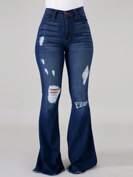 LW Plus Size High Stretchy Ripped Flared Jeans Zipper Fly Floor Length Casual S image 0