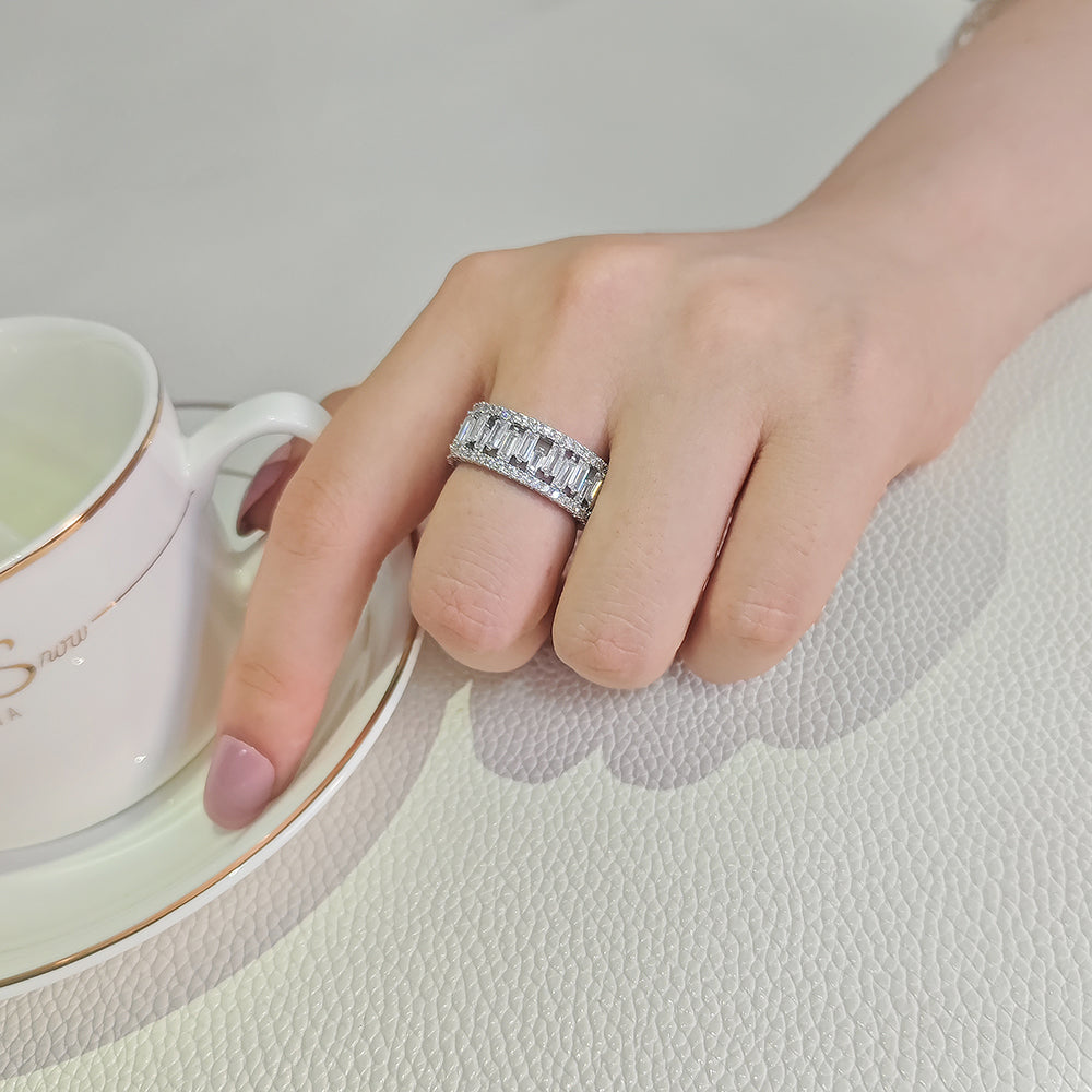 2024 New Luxury Rose Gold Silver Color Rectangle Eternity Band Ring for Women A image 3