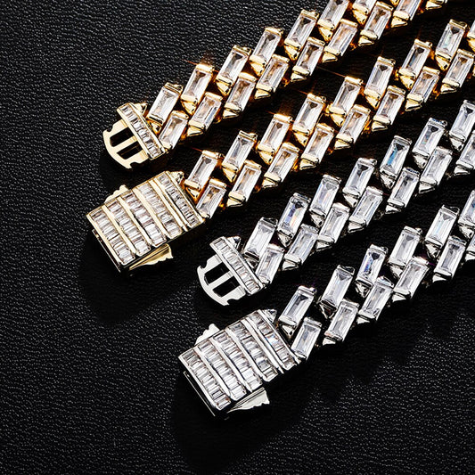 TOPGRILLZ 12MM Iced Out Baguette Channel Set Cuban Necklace in White Gold image 0