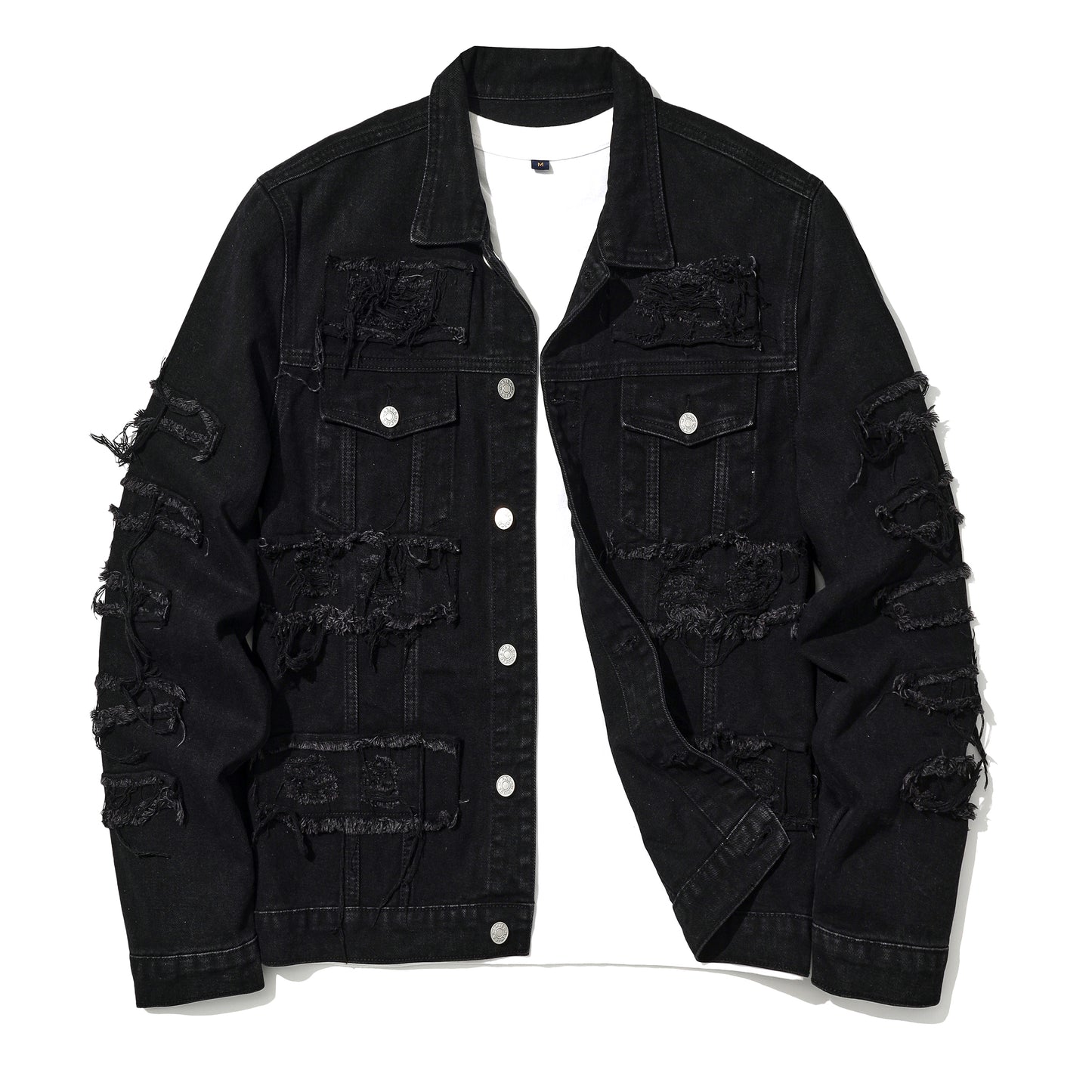 Men's Gothic punk Distressed Trucker Casual Denim Jacket Outerwear Loose Fit St image 0