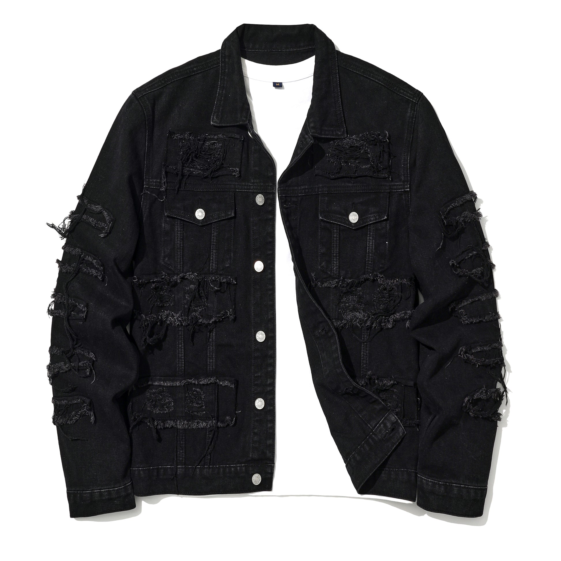 Men's Gothic punk Distressed Trucker Casual Denim Jacket Outerwear Loose Fit St image 0