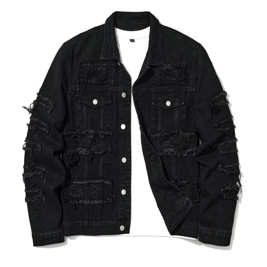 Men's Gothic punk Distressed Trucker Casual Denim Jacket Outerwear Loose Fit St image 0