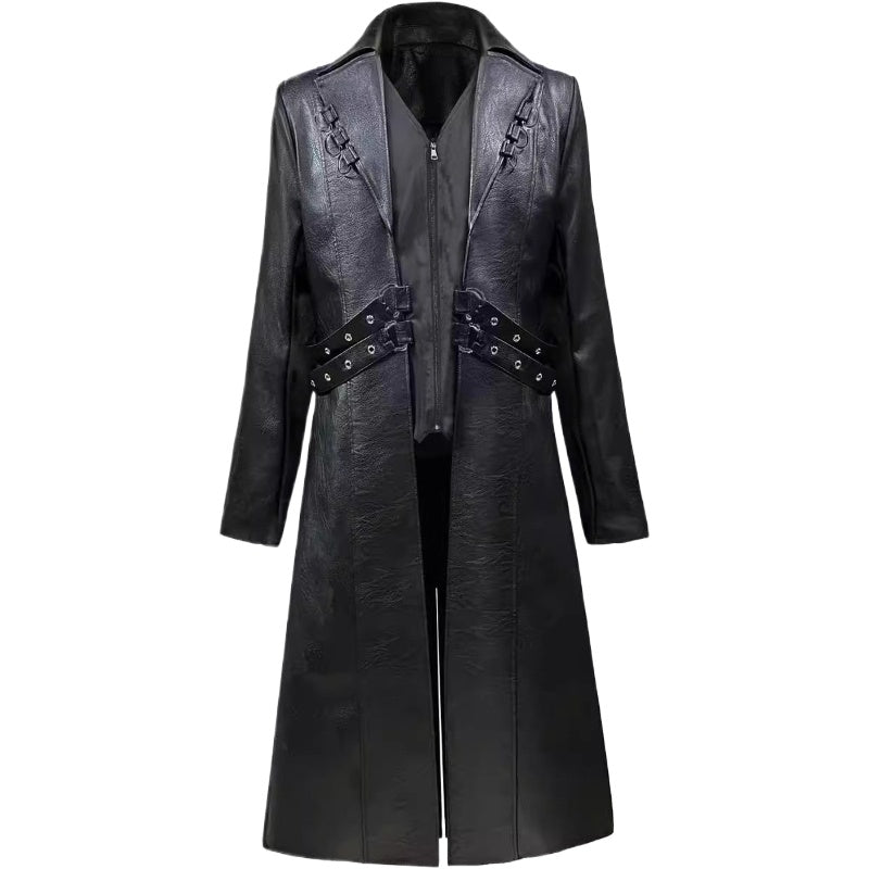 Vintage Medieval Gothic Long Leather Windbreaker European American Steampunk Me image 0