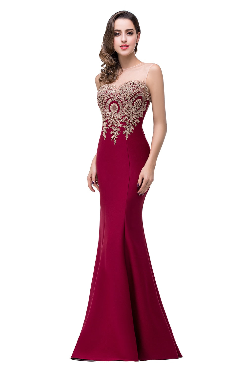 BABYONLINE Elegant Bridesmaid Dresses Maxi Floor Length Mermaid Gowns Gold Appq image 5