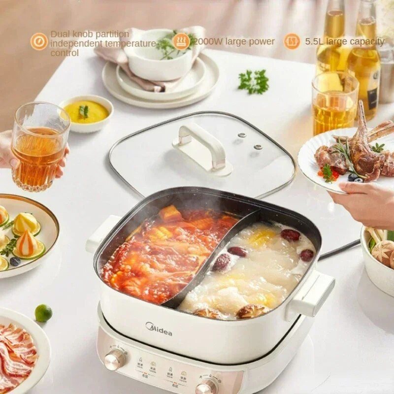 Electric Hot Pot 5.5L Multi Cooker Electric Frying Pan Double-flavor Chafing Di image 2