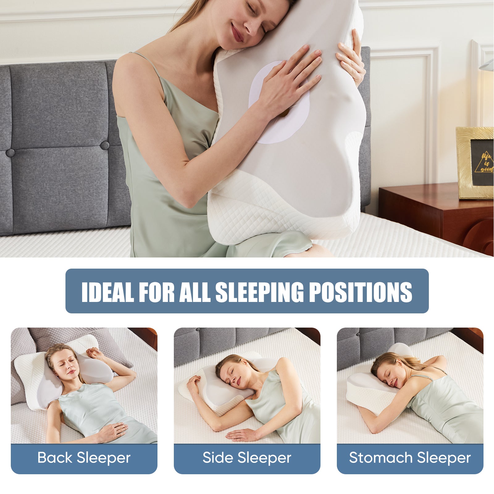 JHK Ergonomic Cervical Contour Neck Pillows For Neck Pain Relief Memory Foam Be image 6