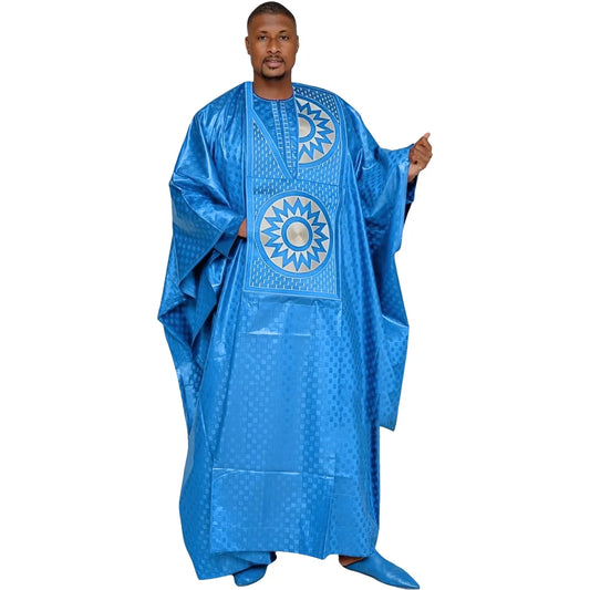 African Dresses For Couples Traditional  Bazin Embroidery Dresses Floor Length image 0