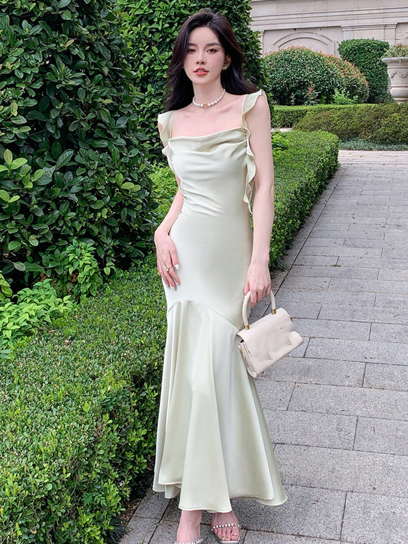 French Style Light Green Satin Homecoming Dress Ribbons Zipper Sleeveless Merma image 1