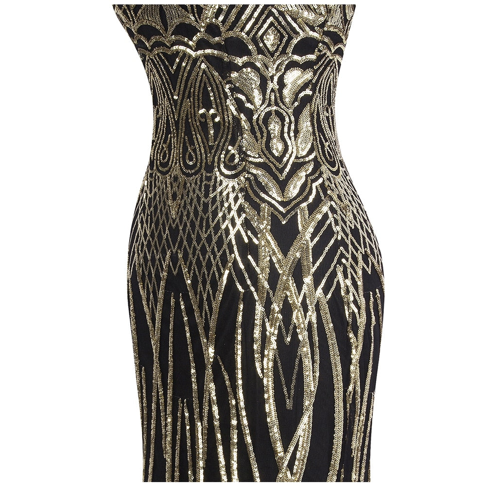 Angel-fashions Bateau Boat Neck Vintage Golden Sequin Ball Gown Long Prom Dress image 8