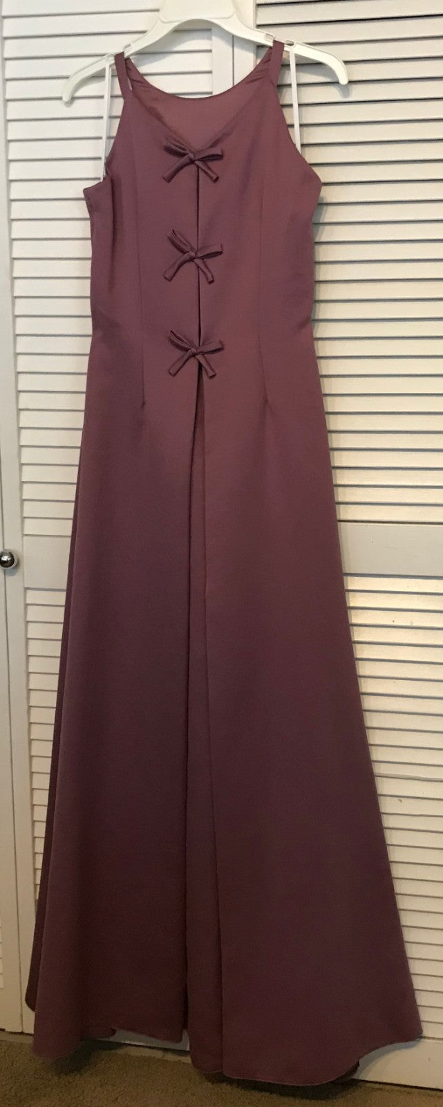 Watters & Watters Women Silk Mauve 3 Bow Ties Sleeveless Full-Length Size 8 image 1