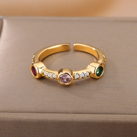 Zircon Open Rings For Women Gold Color Stainless Steel Engagement Wedding image 0