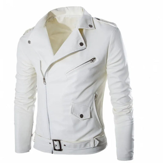 Fashion  PU Leather Jacket Men Buckle Zip Lapel Collar British  Black White Pun image 0