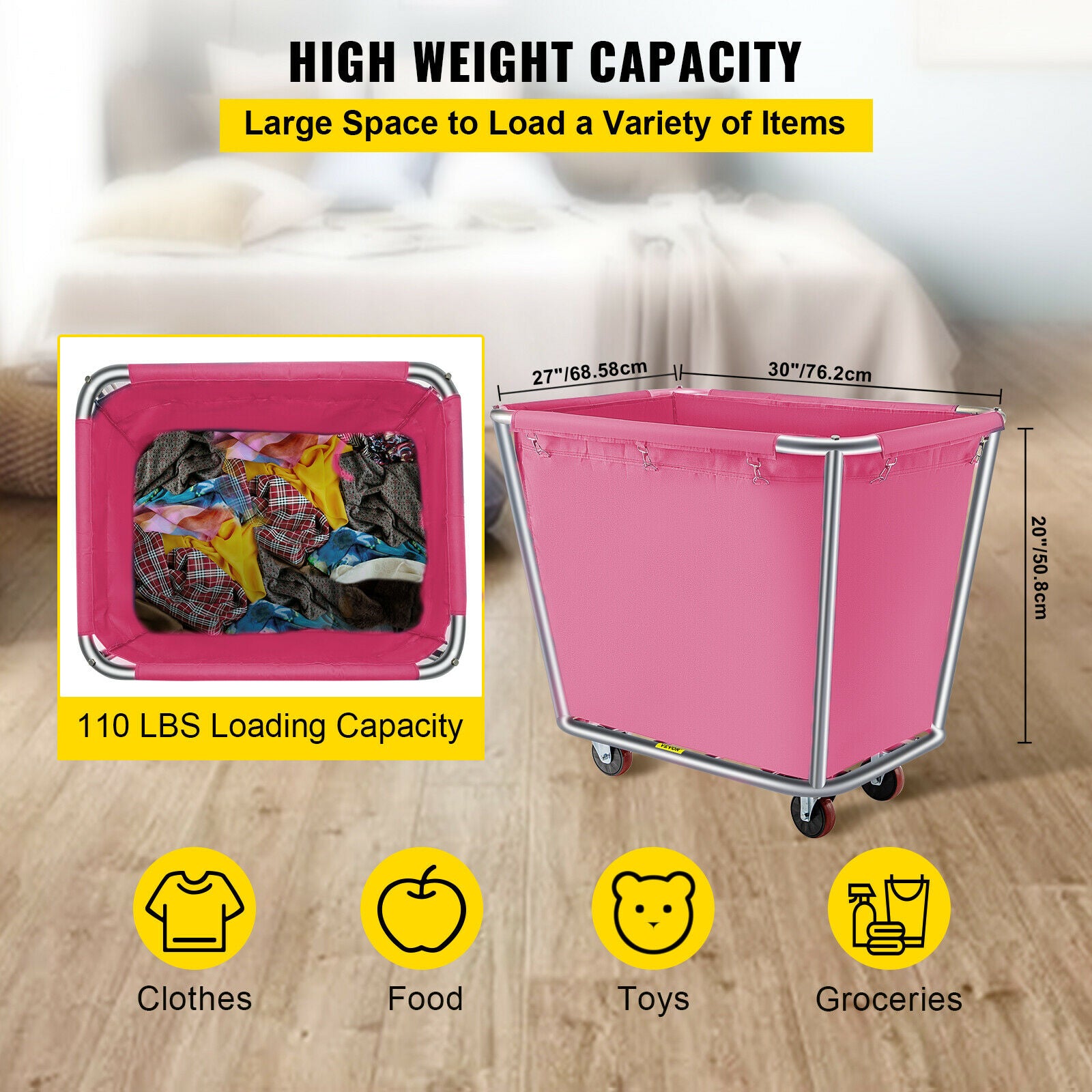 VEVOR 6 - 18 Bushel Canvas Laundry Basket Cart with Waterproof Storage Basket R image 8