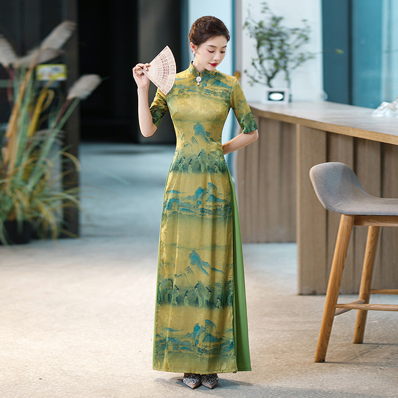 Ao Dai Vietnam Traditional Dress Vintage Qipao Evening Gown China Vietnamese Tr image 4