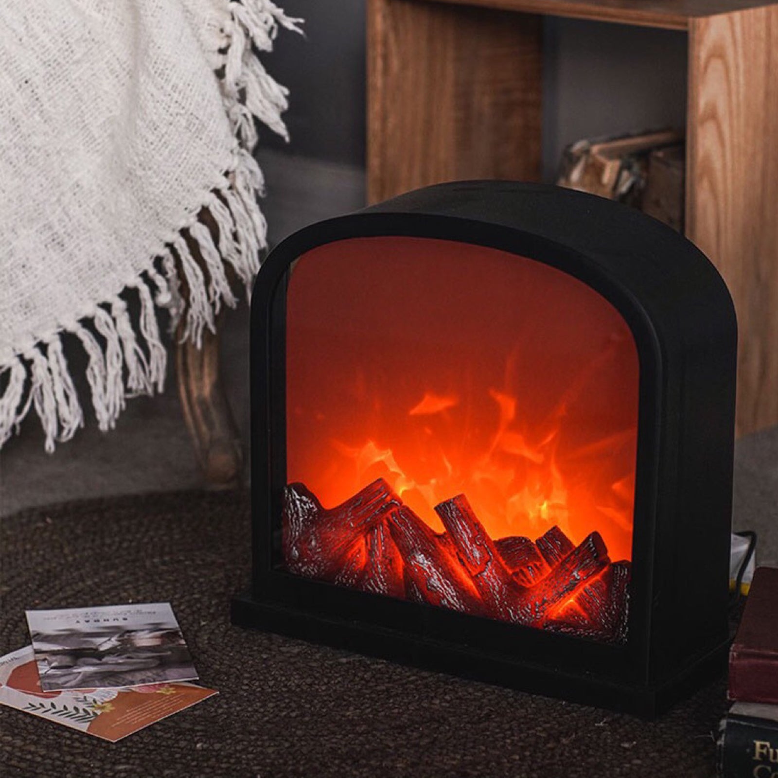 LOYALHEARTDY Mini Fireplace Lantern Decor Flameless Portable Electric Fireplace image 2