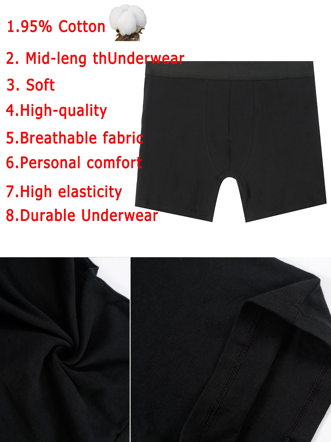 4pcs Pack Mid-Long Boxer Shorts Men Underwear Cotton Male Underpants for Men Se image 4