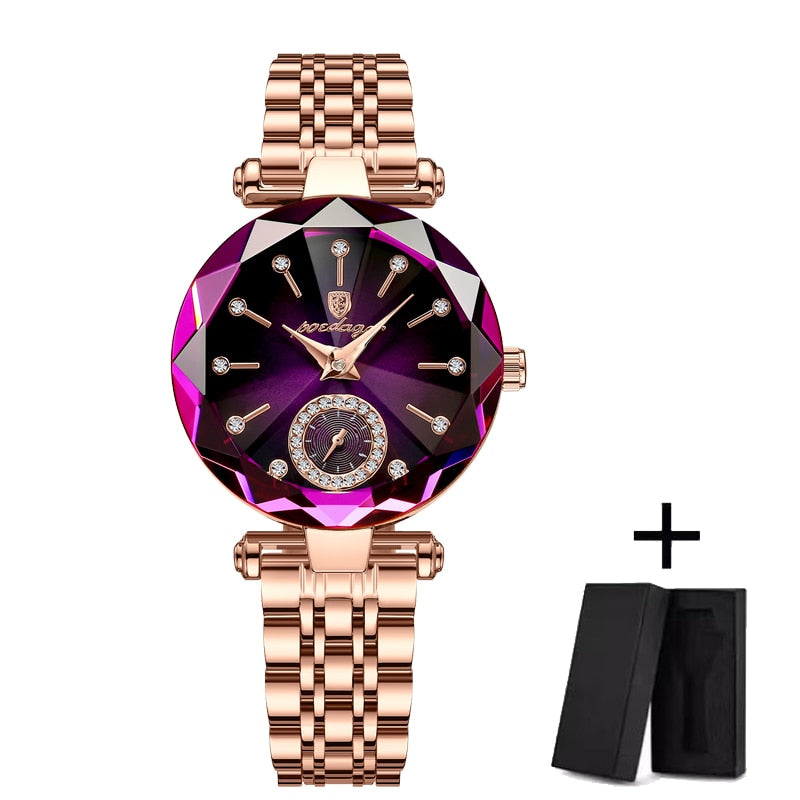 POEDAGAR Watch for Women Luxury Jewelry Design Rose Gold Steel Quartz Wristwatc image 4