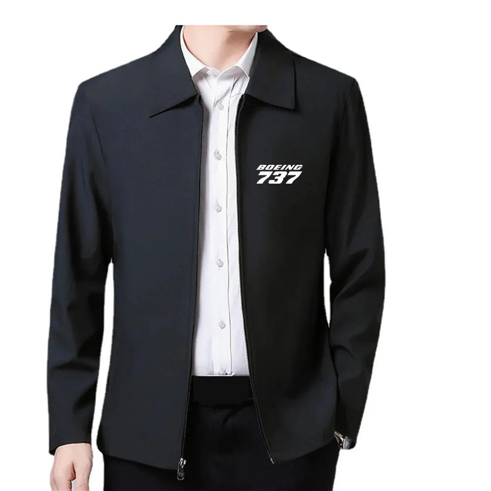 New Aviation Boeing 737 Pilots Man Jackets Coat Casual Loose Flip Collar Zipper image 0