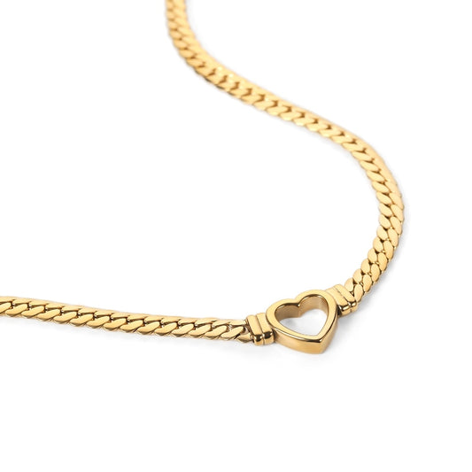 Casual Style Gold Plated Stainless Steel Cuban Link Heart Chain For Women Water image 0