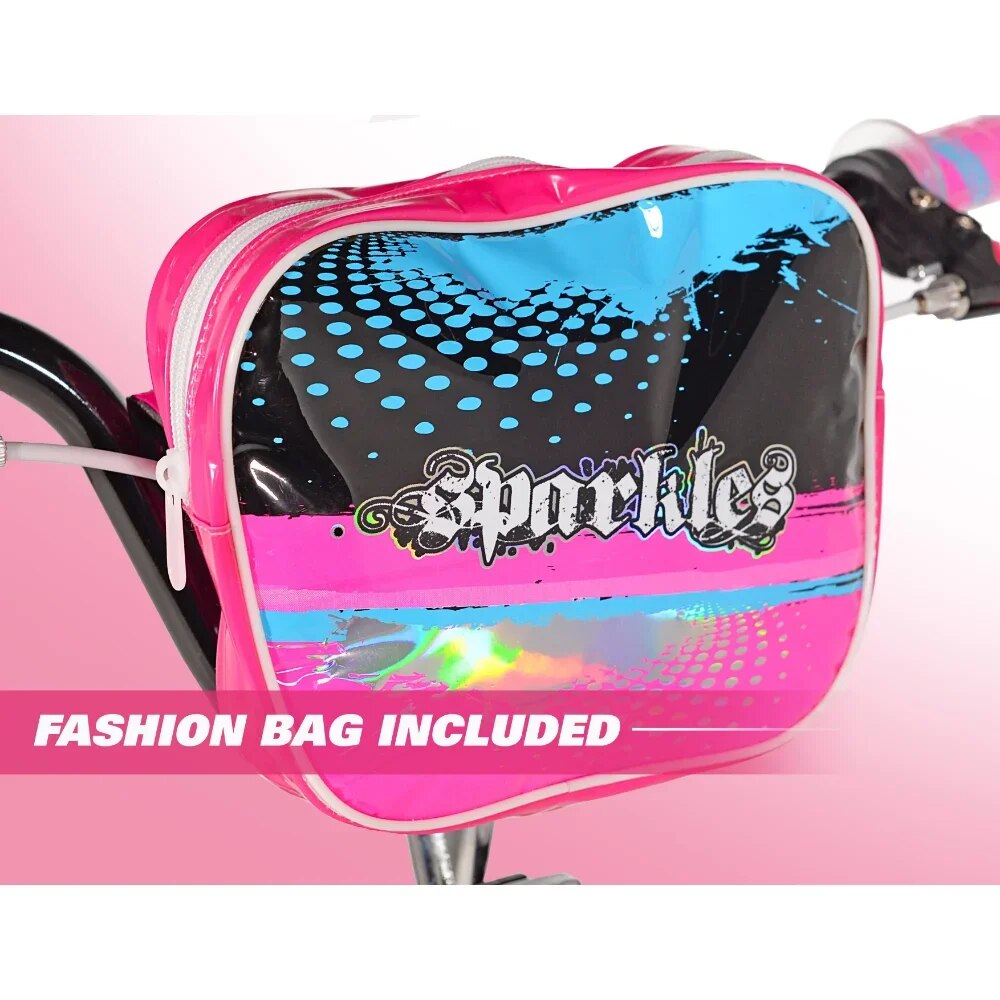 GISAEV 18 Inch Girl's Sparkles Bicycle, Black and Pink  Adjustable Training Whe image 1