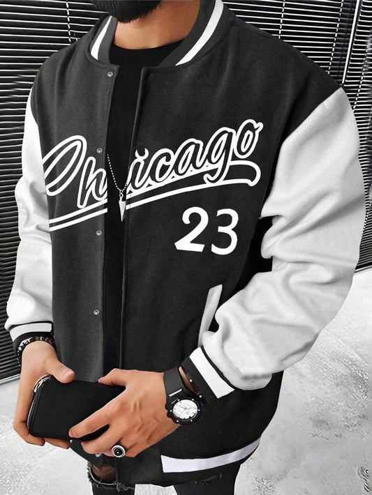 Manfinity Men's Letter Print Color-block Baseball Jacket motorcycle jacket stre image 0