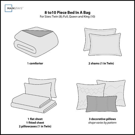 Mainstays 10PCS Black and White Stripe Bed in a Bag Bedding Set with Sheets and image 0